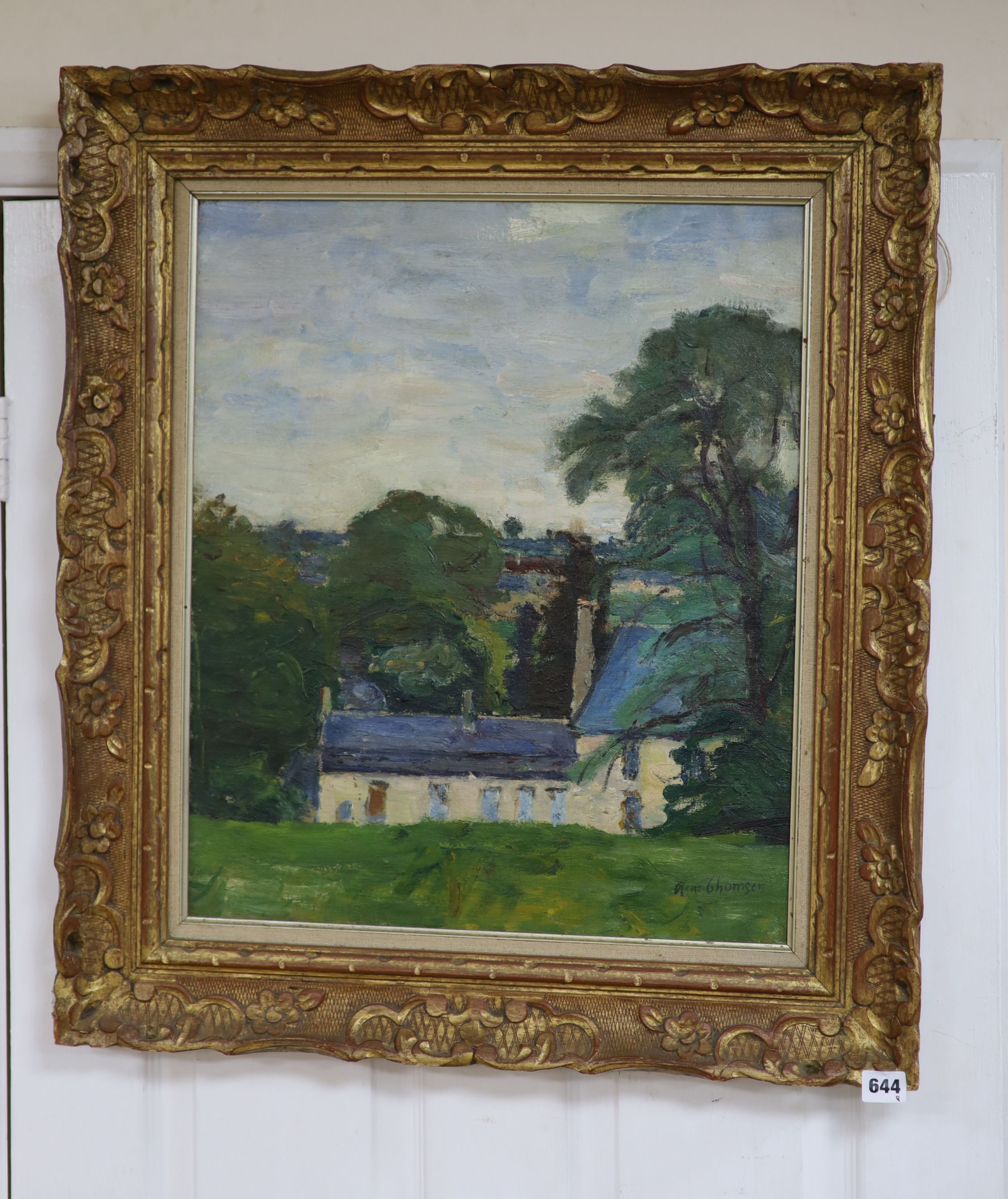 Rene Thomsen (French, 1897-1976), House and trees in a landscape, Oil on canvas, 54 x 45cm.